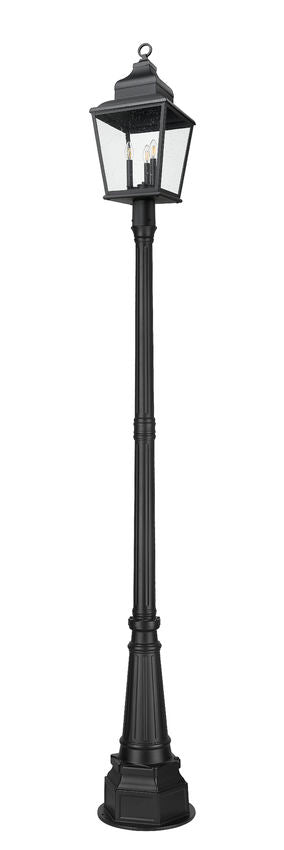 Z-Lite Raphael 5029PHBR-564P-BK 3-Light Sand Black Aluminum Frame Clear Seedy Glass Shade Outdoor Post Mounted Fixture