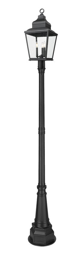Z-Lite Raphael 5029PHBR-564P-BK 3-Light Sand Black Aluminum Frame Clear Seedy Glass Shade Outdoor Post Mounted Fixture