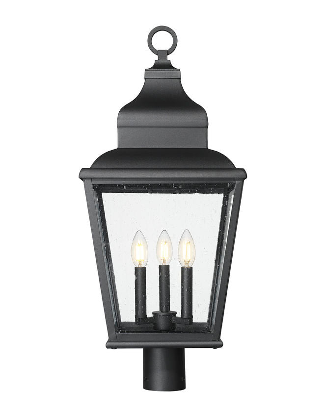 Z-Lite Raphael 5029PHBR-BK 3-Light Sand Black Aluminum Frame Clear Seedy Glass Shade Outdoor Post Mounted Fixture