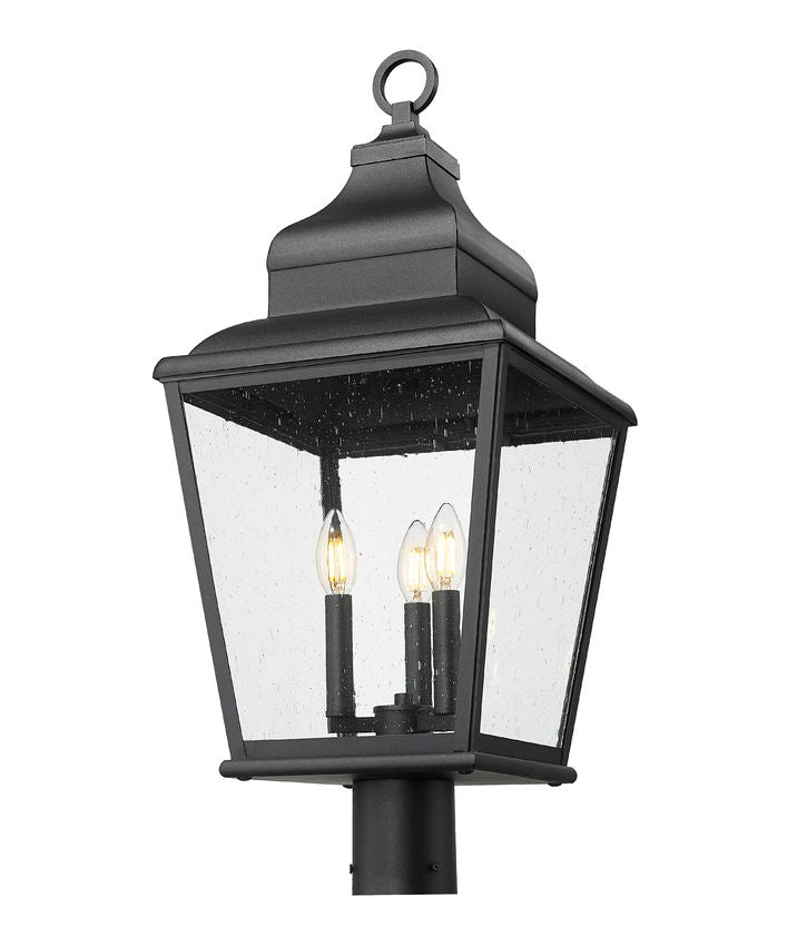Z-Lite Raphael 5029PHBR-BK 3-Light Sand Black Aluminum Frame Clear Seedy Glass Shade Outdoor Post Mounted Fixture