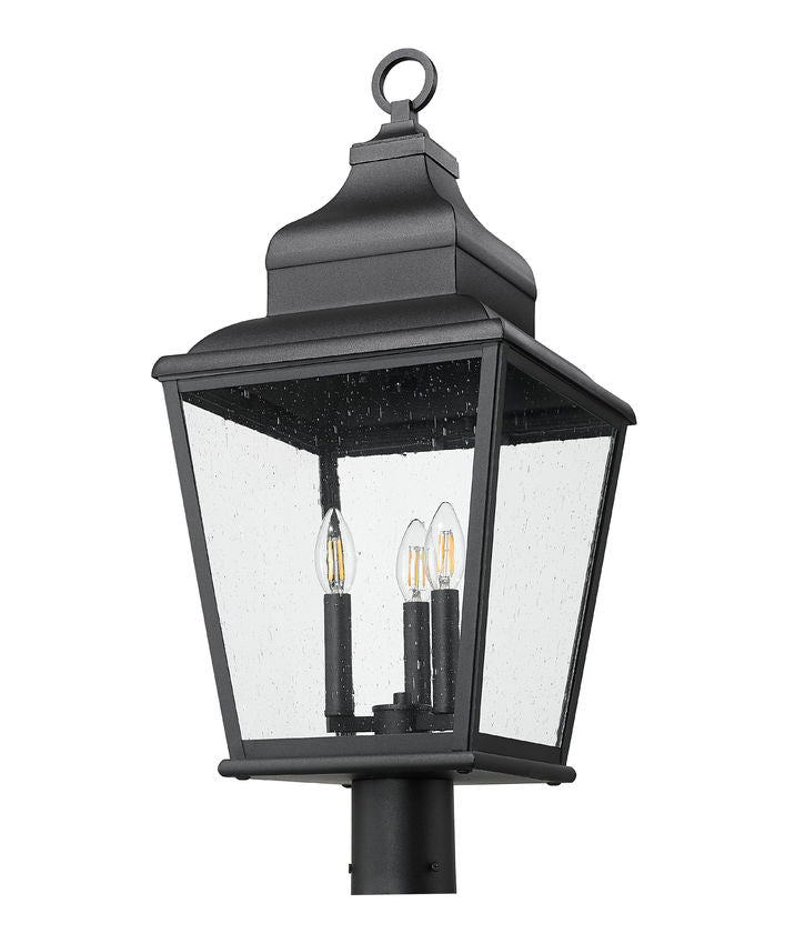 Z-Lite Raphael 5029PHBR-BK 3-Light Sand Black Aluminum Frame Clear Seedy Glass Shade Outdoor Post Mounted Fixture