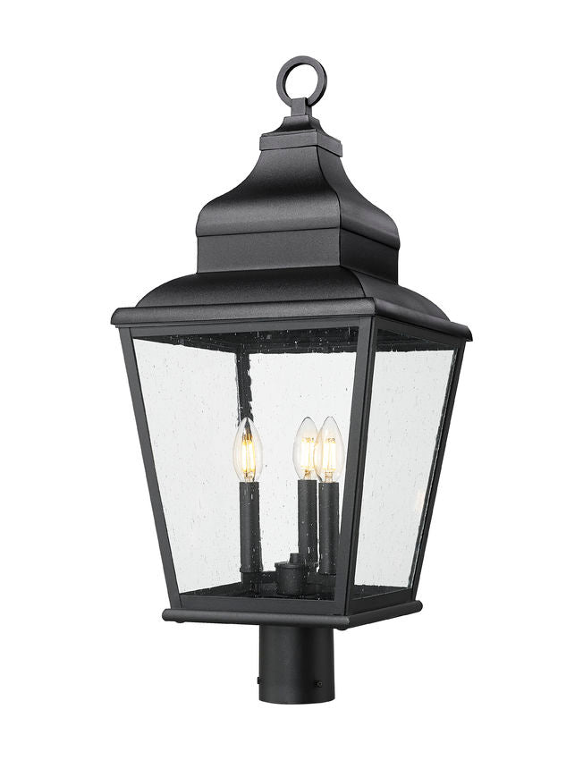 Z-Lite Raphael 5029PHBR-BK 3-Light Sand Black Aluminum Frame Clear Seedy Glass Shade Outdoor Post Mounted Fixture