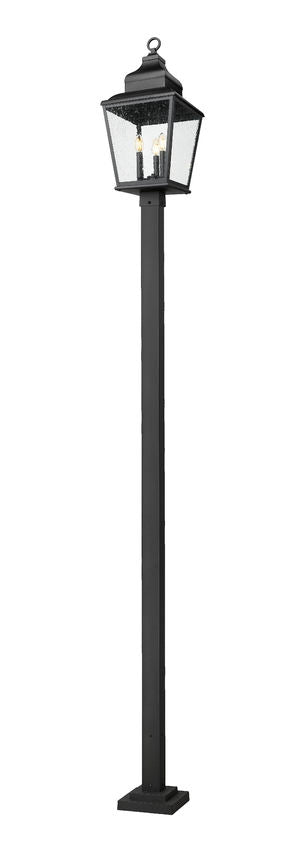 Z-Lite Raphael 5029PHBS-536P-BK 3-Light Sand Black Aluminum Frame Clear Seedy Glass Shade Outdoor Post Mounted Fixture