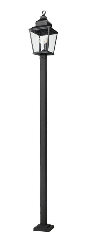 Z-Lite Raphael 5029PHBS-536P-BK 3-Light Sand Black Aluminum Frame Clear Seedy Glass Shade Outdoor Post Mounted Fixture