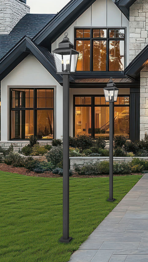 Z-Lite Raphael 5029PHBS-536P-BK 3-Light Sand Black Aluminum Frame Clear Seedy Glass Shade Outdoor Post Mounted Fixture