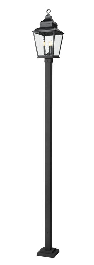 Z-Lite Raphael 5029PHBS-536P-BK 3-Light Sand Black Aluminum Frame Clear Seedy Glass Shade Outdoor Post Mounted Fixture