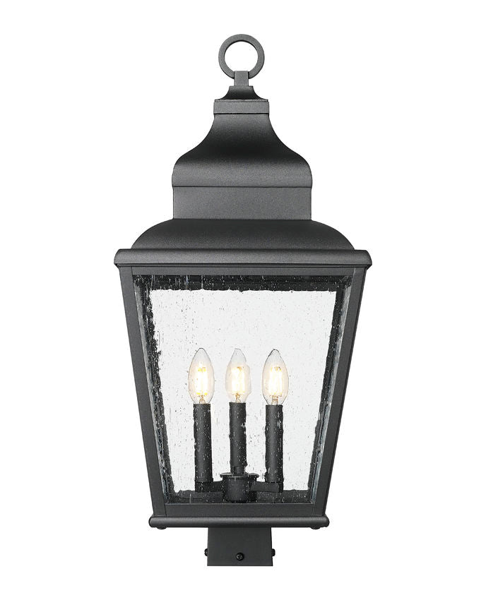 Z-Lite Raphael 5029PHBS-BK 3-Light Sand Black Aluminum Frame Clear Seedy Glass Shade Outdoor Post Mount Fixture
