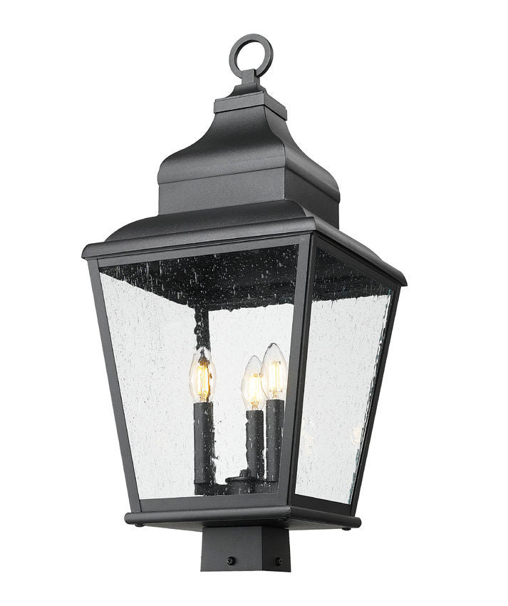 Z-Lite Raphael 5029PHBS-BK 3-Light Sand Black Aluminum Frame Clear Seedy Glass Shade Outdoor Post Mount Fixture