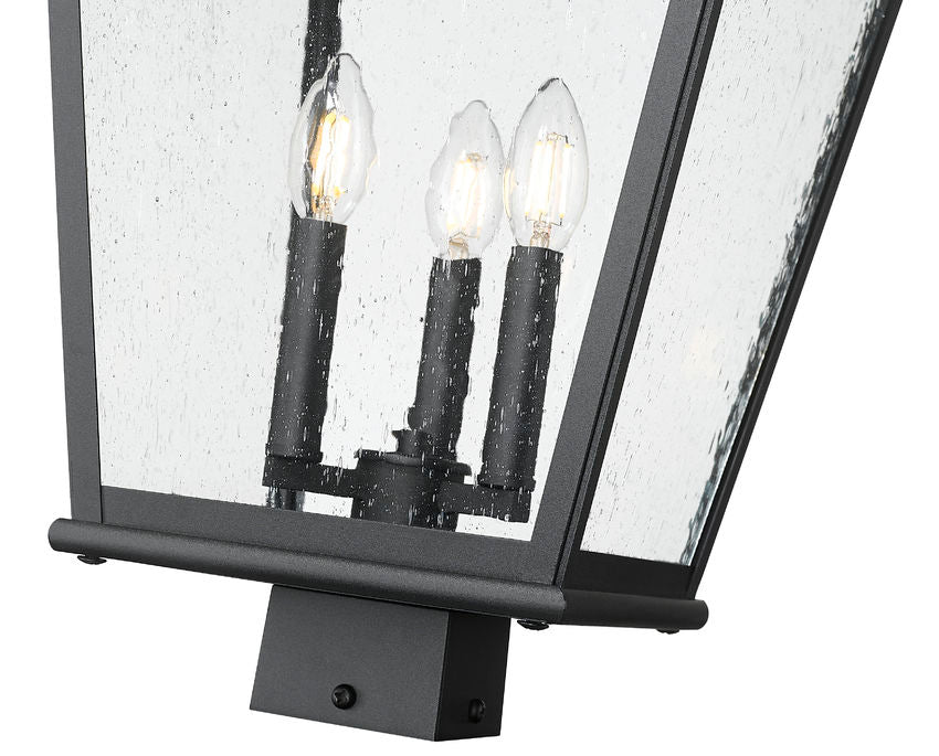 Z-Lite Raphael 5029PHBS-BK 3-Light Sand Black Aluminum Frame Clear Seedy Glass Shade Outdoor Post Mount Fixture