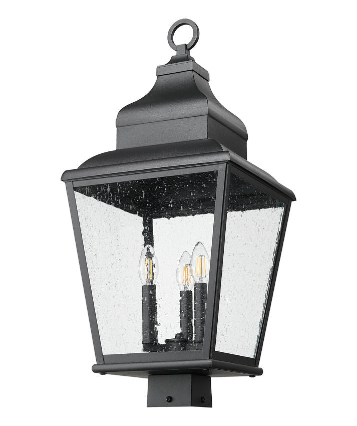 Z-Lite Raphael 5029PHBS-BK 3-Light Sand Black Aluminum Frame Clear Seedy Glass Shade Outdoor Post Mount Fixture