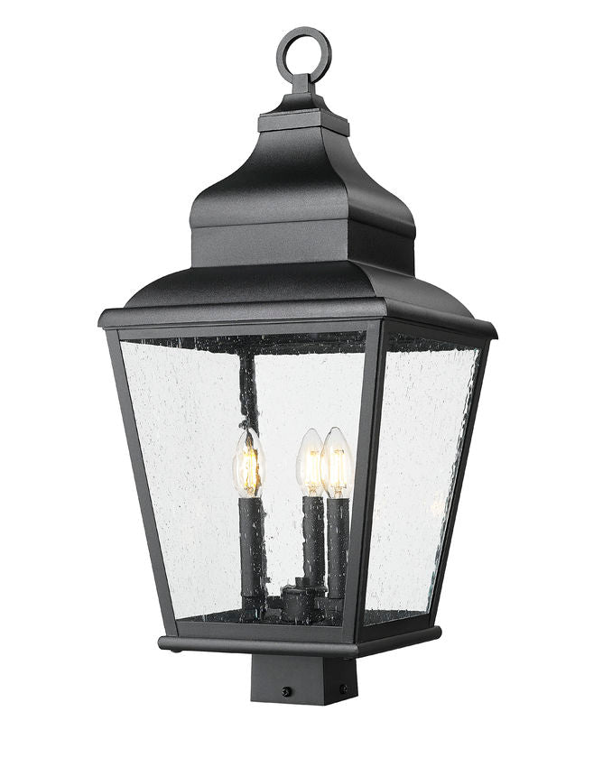 Z-Lite Raphael 5029PHBS-BK 3-Light Sand Black Aluminum Frame Clear Seedy Glass Shade Outdoor Post Mount Fixture
