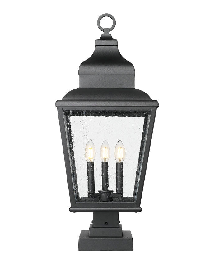 Z-Lite Raphael 5029PHBS-SQPM-BK 3-Light Sand Black Aluminum Frame Clear Seedy Glass Shade Outdoor Pier Mounted Fixture