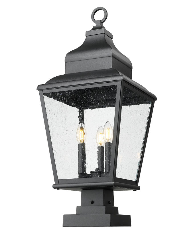 Z-Lite Raphael 5029PHBS-SQPM-BK 3-Light Sand Black Aluminum Frame Clear Seedy Glass Shade Outdoor Pier Mounted Fixture
