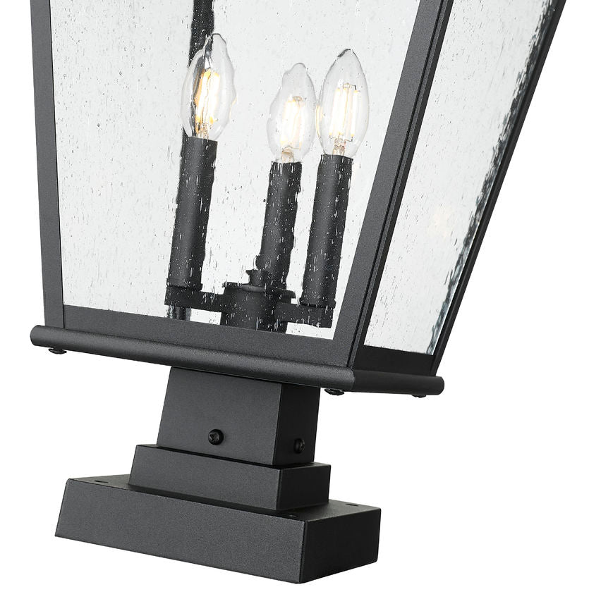 Z-Lite Raphael 5029PHBS-SQPM-BK 3-Light Sand Black Aluminum Frame Clear Seedy Glass Shade Outdoor Pier Mounted Fixture
