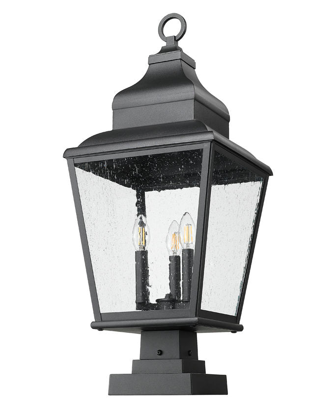 Z-Lite Raphael 5029PHBS-SQPM-BK 3-Light Sand Black Aluminum Frame Clear Seedy Glass Shade Outdoor Pier Mounted Fixture