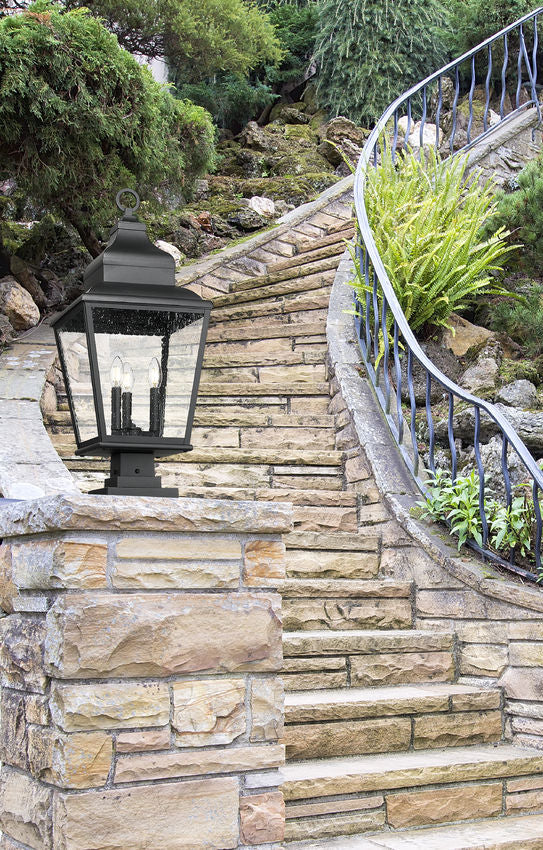 Z-Lite Raphael 5029PHBS-SQPM-BK 3-Light Sand Black Aluminum Frame Clear Seedy Glass Shade Outdoor Pier Mounted Fixture