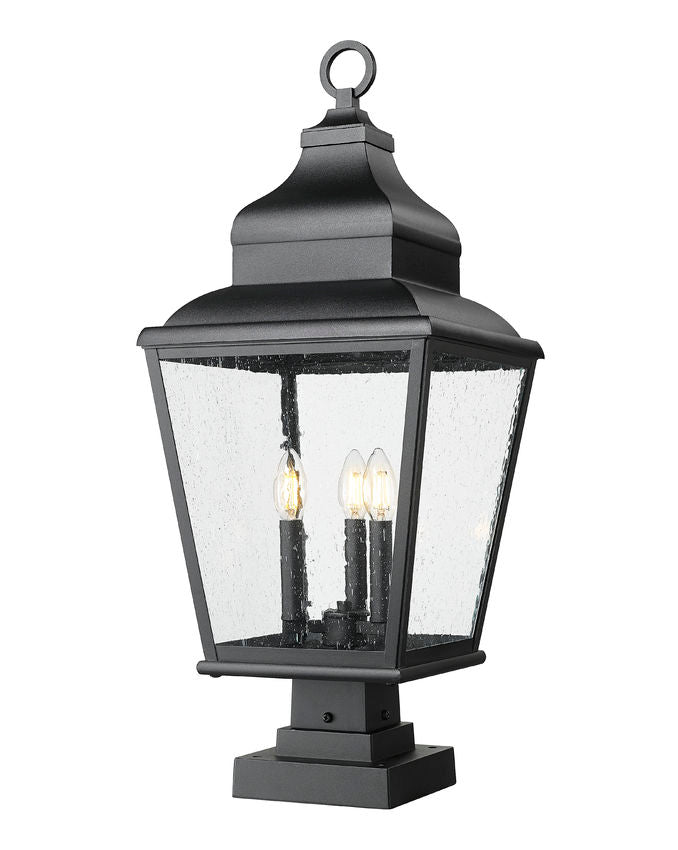 Z-Lite Raphael 5029PHBS-SQPM-BK 3-Light Sand Black Aluminum Frame Clear Seedy Glass Shade Outdoor Pier Mounted Fixture