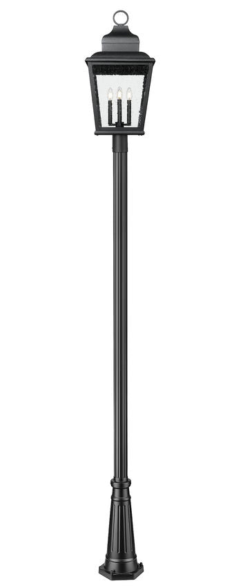 Z-Lite Raphael 5029PHXLR-5011P-BK 4-Light Sand Black Aluminum Frame Clear Seedy Glass Shade Outdoor Post Mounted Fixture