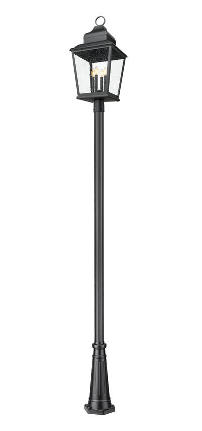 Z-Lite Raphael 5029PHXLR-5011P-BK 4-Light Sand Black Aluminum Frame Clear Seedy Glass Shade Outdoor Post Mounted Fixture