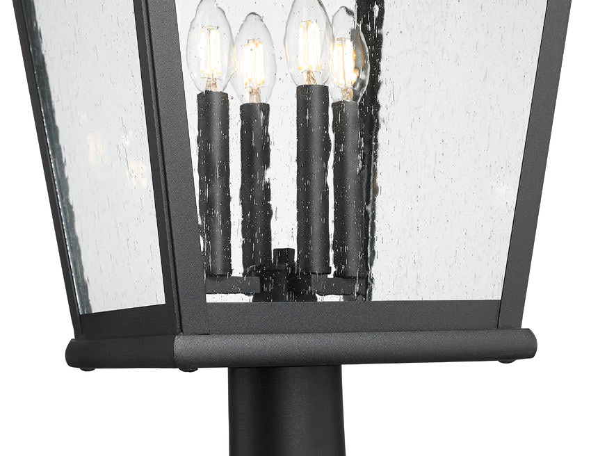 Z-Lite Raphael 5029PHXLR-5011P-BK 4-Light Sand Black Aluminum Frame Clear Seedy Glass Shade Outdoor Post Mounted Fixture