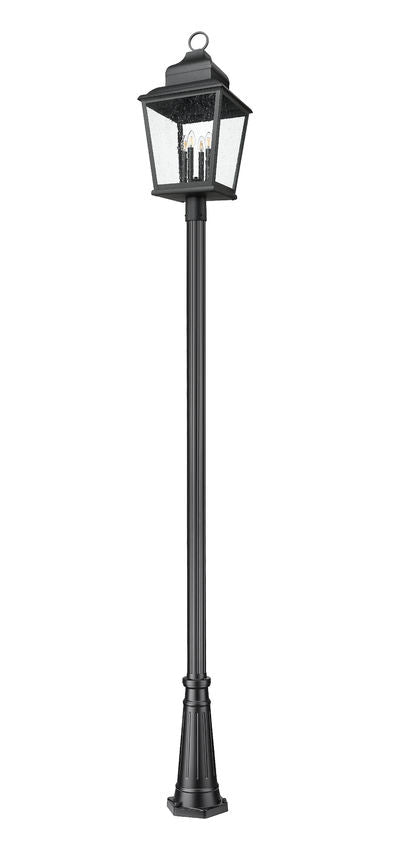 Z-Lite Raphael 5029PHXLR-5011P-BK 4-Light Sand Black Aluminum Frame Clear Seedy Glass Shade Outdoor Post Mounted Fixture