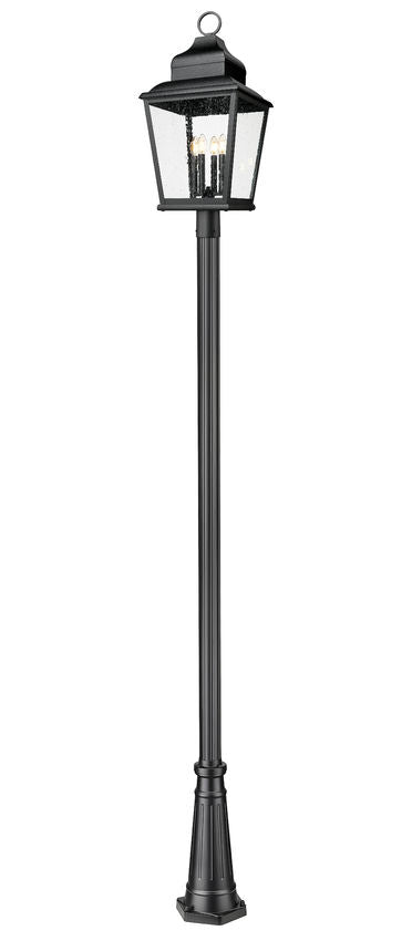 Z-Lite Raphael 5029PHXLR-5011P-BK 4-Light Sand Black Aluminum Frame Clear Seedy Glass Shade Outdoor Post Mounted Fixture