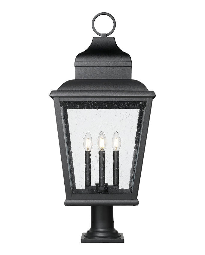 Z-Lite Raphael 5029PHXLR-533PM-BK 4-Light Sand Black Aluminum Frame Clear Seedy Glass Shade Outdoor Pier Mounted Fixture