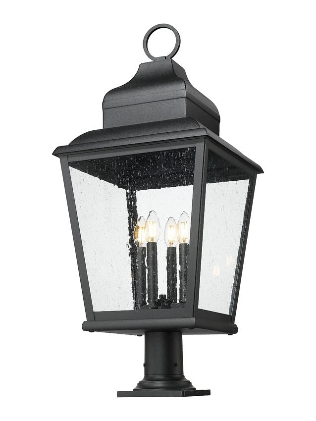 Z-Lite Raphael 5029PHXLR-533PM-BK 4-Light Sand Black Aluminum Frame Clear Seedy Glass Shade Outdoor Pier Mounted Fixture