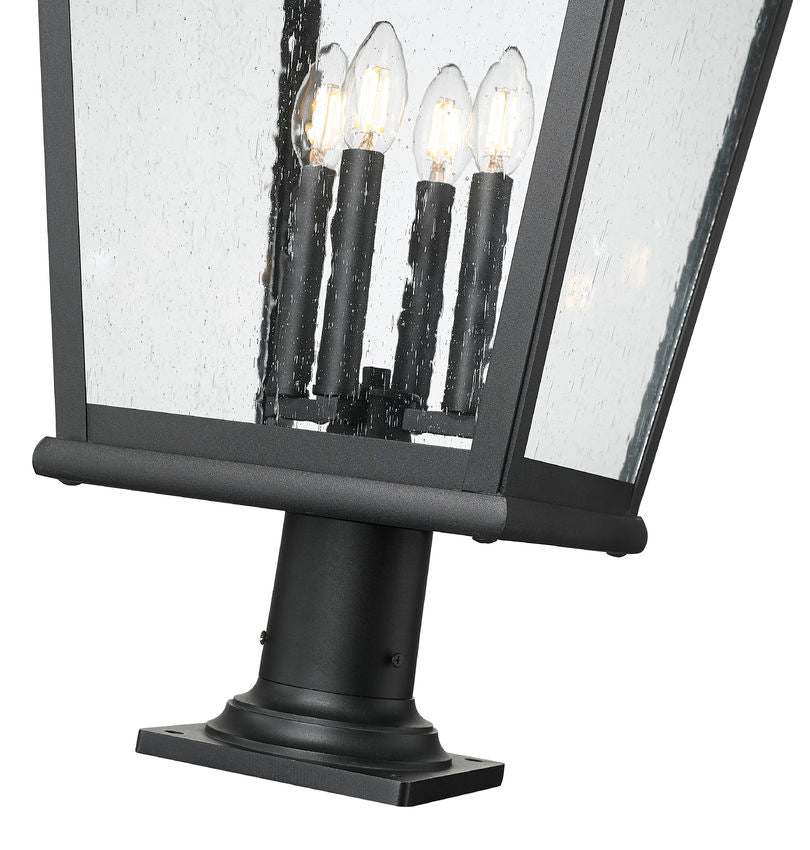 Z-Lite Raphael 5029PHXLR-533PM-BK 4-Light Sand Black Aluminum Frame Clear Seedy Glass Shade Outdoor Pier Mounted Fixture