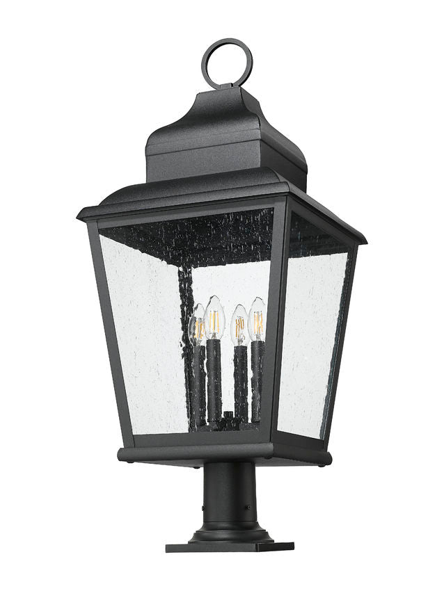 Z-Lite Raphael 5029PHXLR-533PM-BK 4-Light Sand Black Aluminum Frame Clear Seedy Glass Shade Outdoor Pier Mounted Fixture