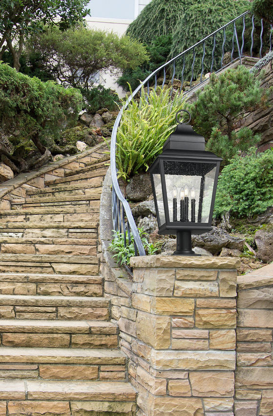 Z-Lite Raphael 5029PHXLR-533PM-BK 4-Light Sand Black Aluminum Frame Clear Seedy Glass Shade Outdoor Pier Mounted Fixture