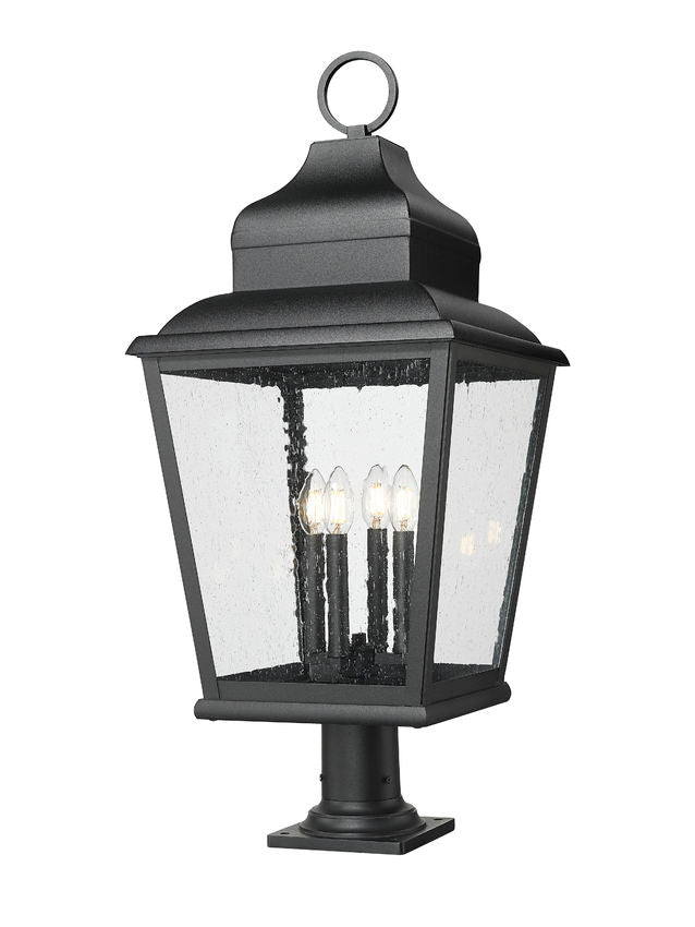 Z-Lite Raphael 5029PHXLR-533PM-BK 4-Light Sand Black Aluminum Frame Clear Seedy Glass Shade Outdoor Pier Mounted Fixture