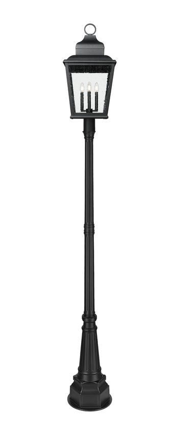 Z-Lite Raphael 5029PHXLR-564P-BK 4-Light Sand Black Aluminum Frame Clear Seedy Glass Shade Outdoor Post Mounted Fixture