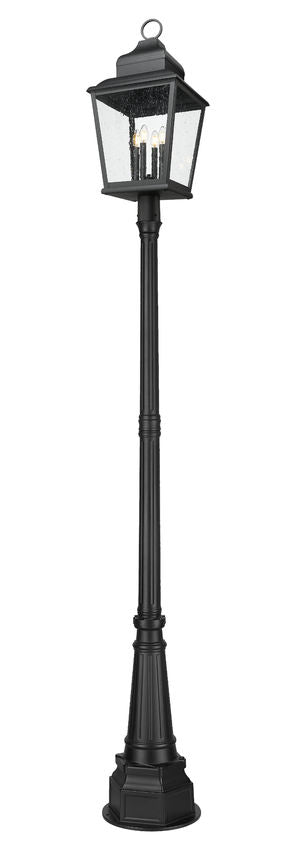 Z-Lite Raphael 5029PHXLR-564P-BK 4-Light Sand Black Aluminum Frame Clear Seedy Glass Shade Outdoor Post Mounted Fixture