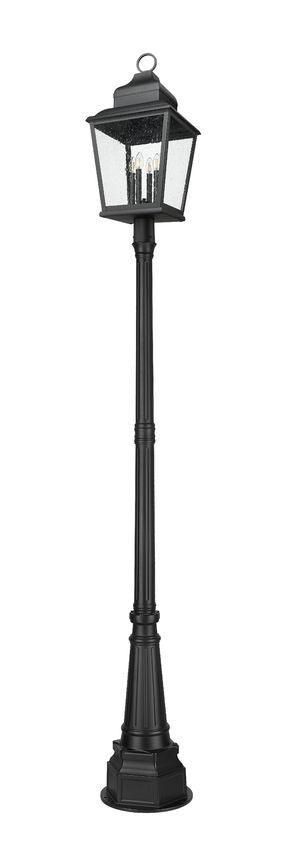 Z-Lite Raphael 5029PHXLR-564P-BK 4-Light Sand Black Aluminum Frame Clear Seedy Glass Shade Outdoor Post Mounted Fixture