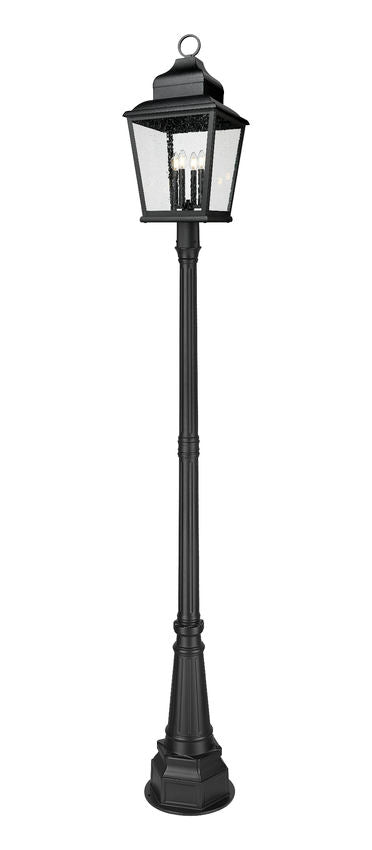 Z-Lite Raphael 5029PHXLR-564P-BK 4-Light Sand Black Aluminum Frame Clear Seedy Glass Shade Outdoor Post Mounted Fixture