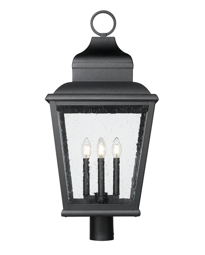 Z-Lite Raphael 5029PHXLR-BK 4-Light Sand Black Aluminum Frame Clear Seedy Glass Shade Outdoor Post Mounted Fixture