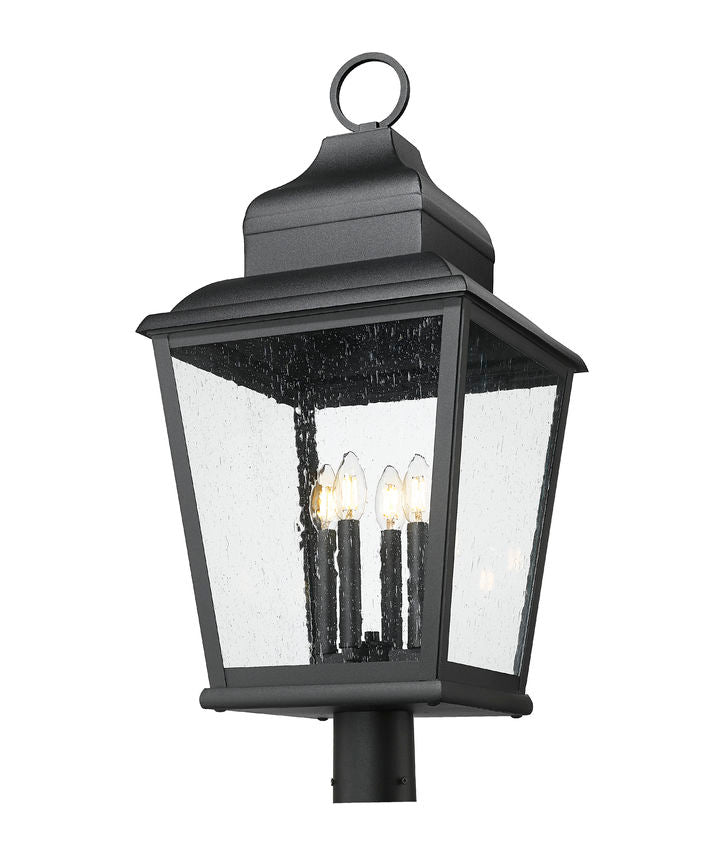 Z-Lite Raphael 5029PHXLR-BK 4-Light Sand Black Aluminum Frame Clear Seedy Glass Shade Outdoor Post Mounted Fixture