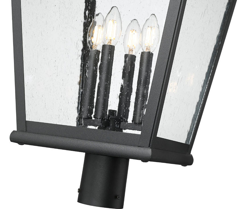 Z-Lite Raphael 5029PHXLR-BK 4-Light Sand Black Aluminum Frame Clear Seedy Glass Shade Outdoor Post Mounted Fixture