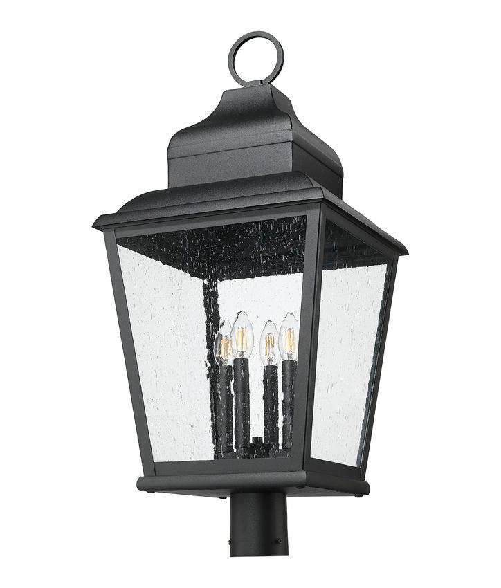 Z-Lite Raphael 5029PHXLR-BK 4-Light Sand Black Aluminum Frame Clear Seedy Glass Shade Outdoor Post Mounted Fixture