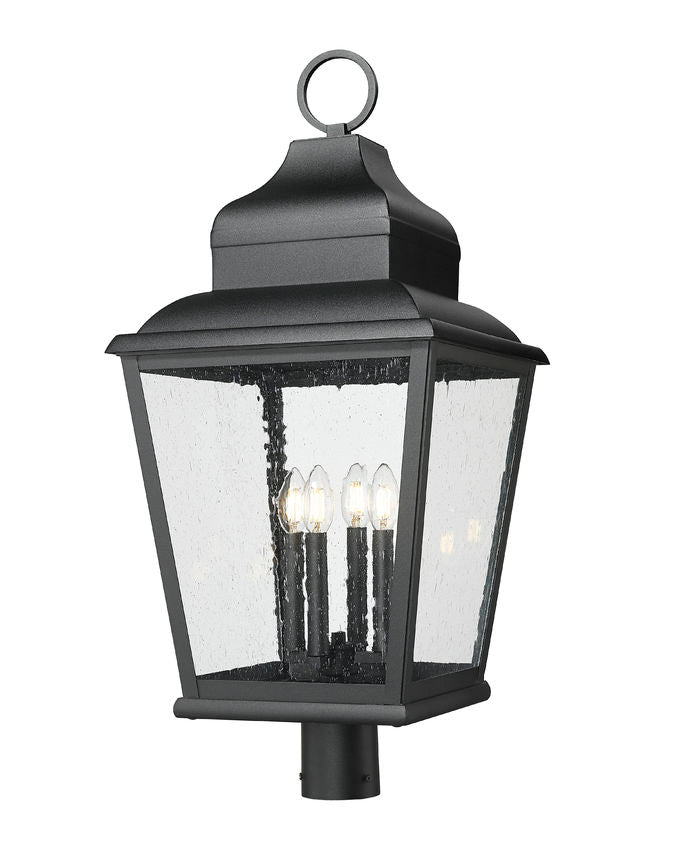 Z-Lite Raphael 5029PHXLR-BK 4-Light Sand Black Aluminum Frame Clear Seedy Glass Shade Outdoor Post Mounted Fixture