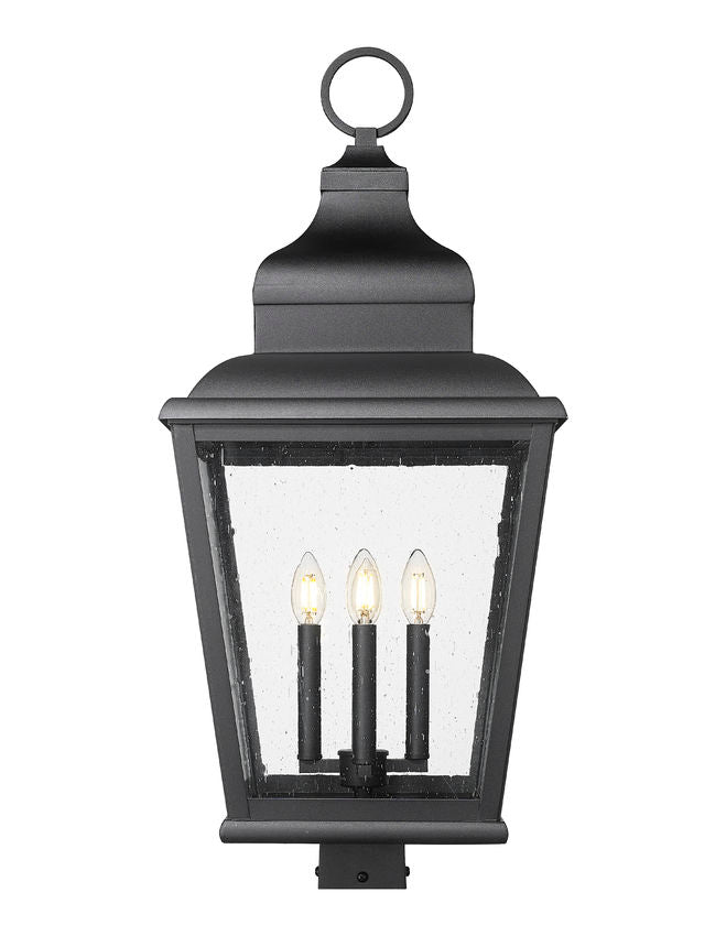 Z-Lite Raphael 5029PHXLS-BK 4-Light Sand Black Aluminum Frame Clear Seedy Glass Shade Outdoor Post Mounted Fixture