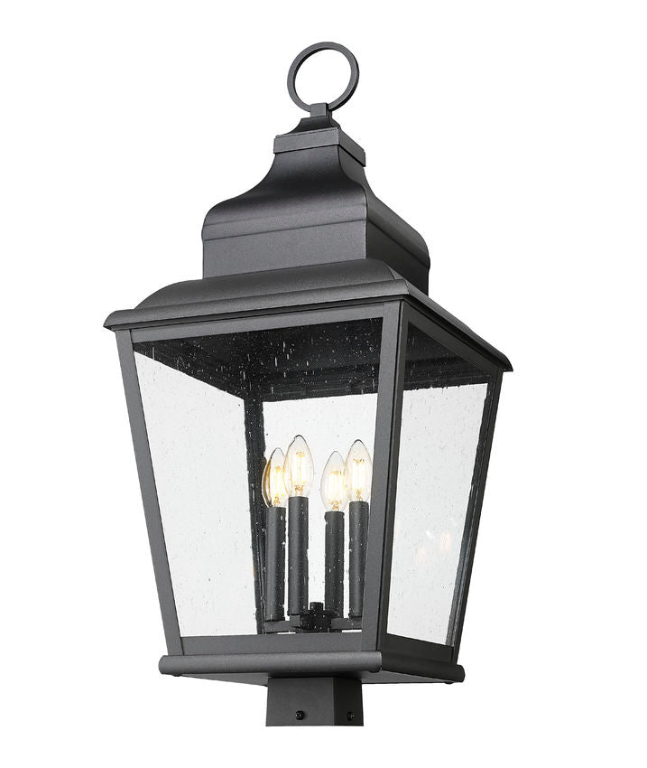 Z-Lite Raphael 5029PHXLS-BK 4-Light Sand Black Aluminum Frame Clear Seedy Glass Shade Outdoor Post Mounted Fixture