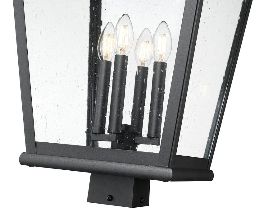 Z-Lite Raphael 5029PHXLS-BK 4-Light Sand Black Aluminum Frame Clear Seedy Glass Shade Outdoor Post Mounted Fixture