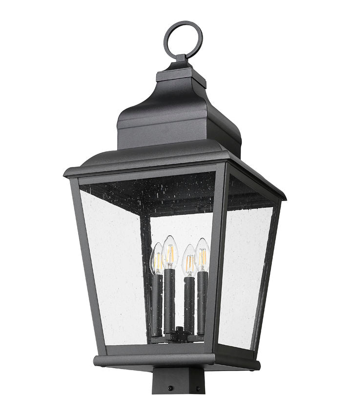 Z-Lite Raphael 5029PHXLS-BK 4-Light Sand Black Aluminum Frame Clear Seedy Glass Shade Outdoor Post Mounted Fixture