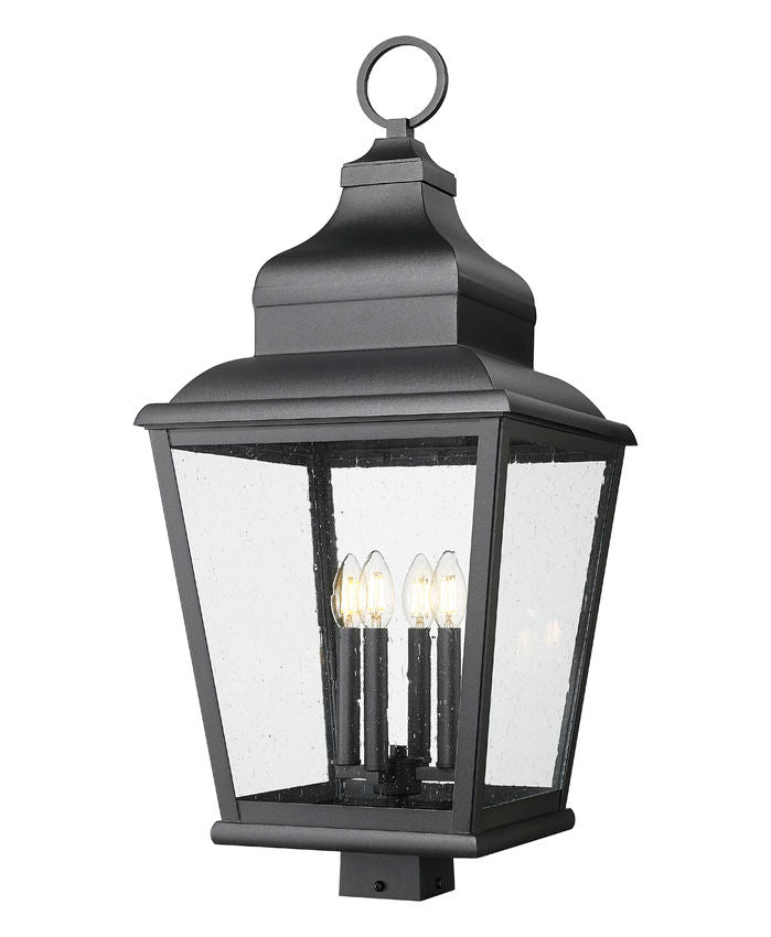 Z-Lite Raphael 5029PHXLS-BK 4-Light Sand Black Aluminum Frame Clear Seedy Glass Shade Outdoor Post Mounted Fixture