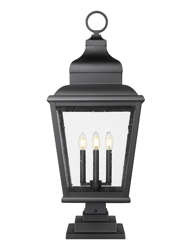 Z-Lite Raphael 5029PHXLS-LSQPM-BK 4-Light Sand Black Aluminum Frame Clear Seedy Glass Shade Outdoor Pier Mounted Fixture
