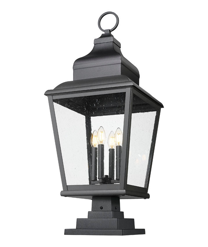 Z-Lite Raphael 5029PHXLS-LSQPM-BK 4-Light Sand Black Aluminum Frame Clear Seedy Glass Shade Outdoor Pier Mounted Fixture