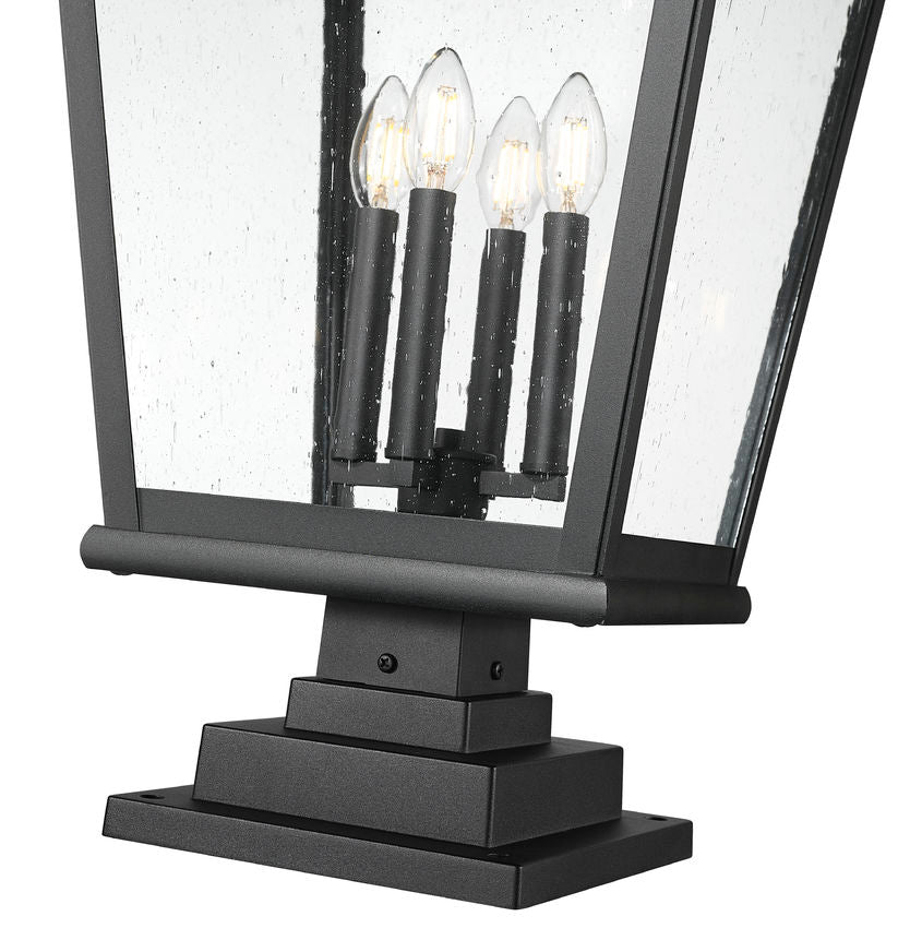Z-Lite Raphael 5029PHXLS-LSQPM-BK 4-Light Sand Black Aluminum Frame Clear Seedy Glass Shade Outdoor Pier Mounted Fixture