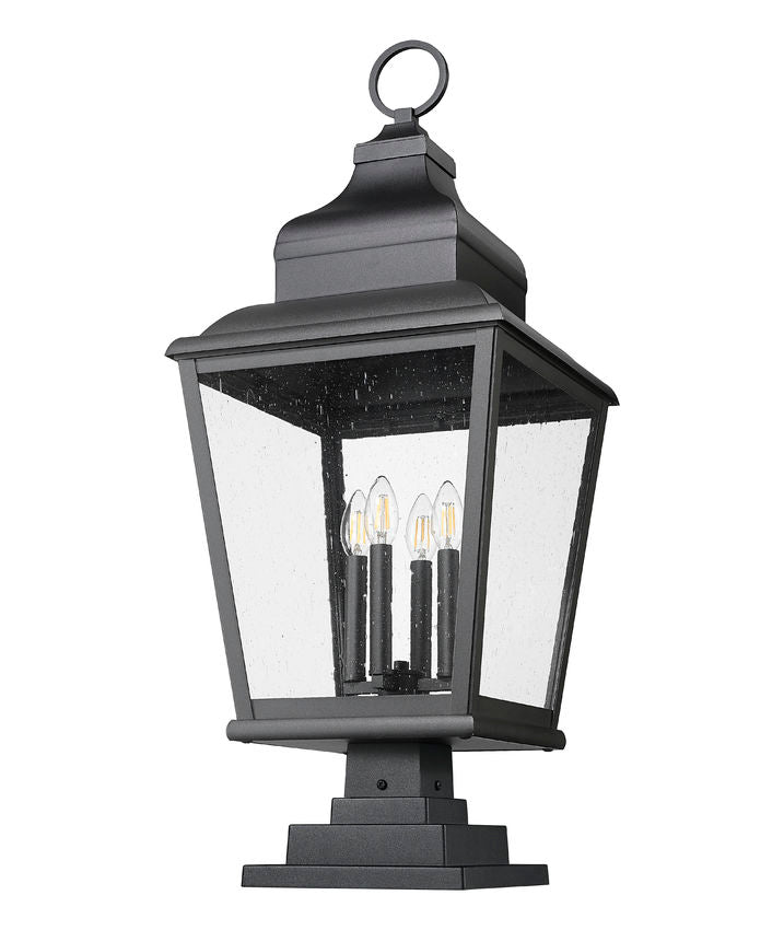 Z-Lite Raphael 5029PHXLS-LSQPM-BK 4-Light Sand Black Aluminum Frame Clear Seedy Glass Shade Outdoor Pier Mounted Fixture